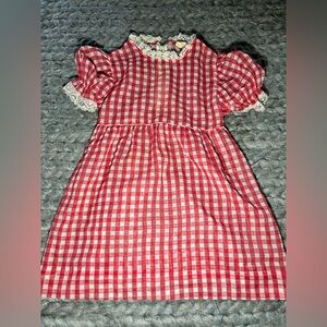 Econd Red and White Checkered Dress with Lace